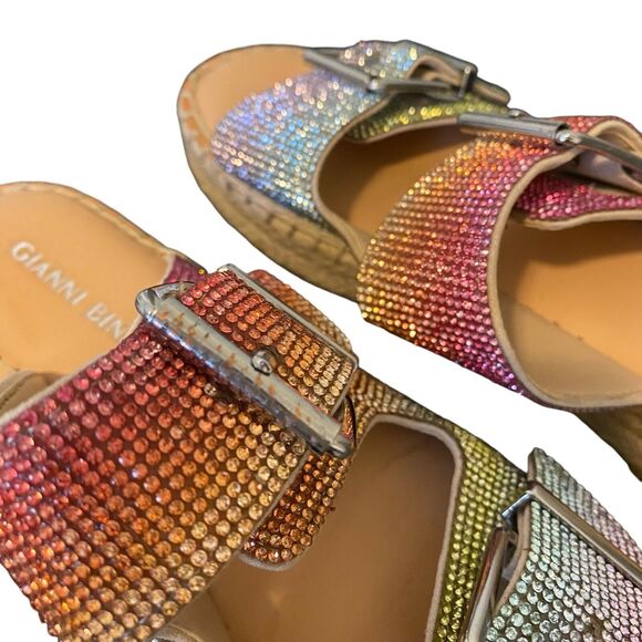 Gianni Bini Tyyla Rainbow Rhinestone Embellished Platforms Sz 8.5 Festival Boho - Picture 5 of 13